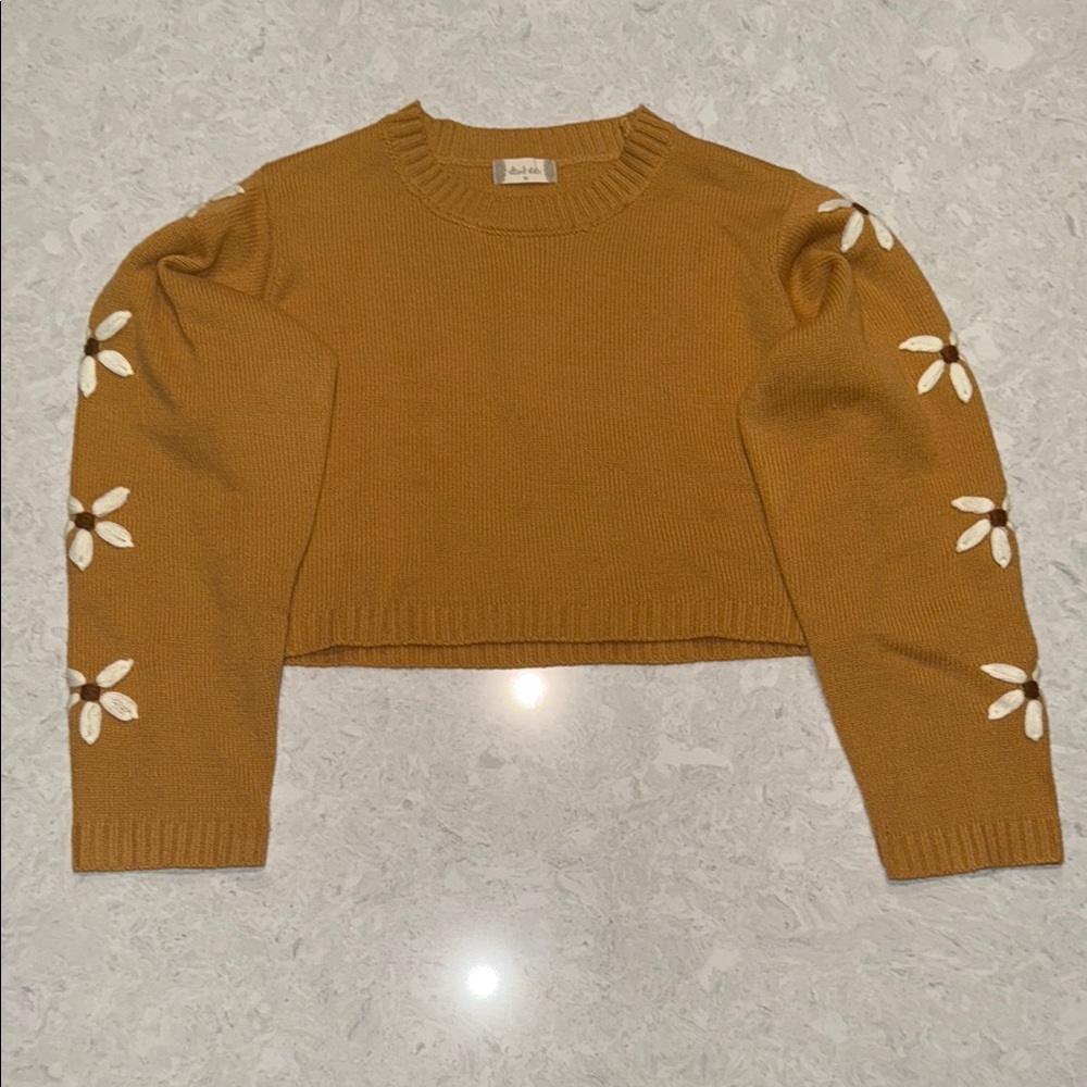 Cropped Brown and White Daisy Sweater